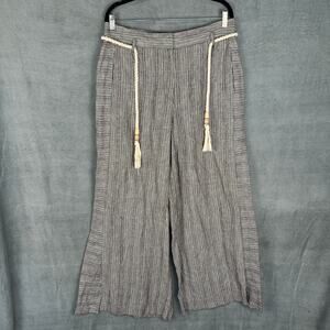 Ett:twa Anthropologie Pants Womens 12 Brown Striped Linen Wide Leg Boho Resort